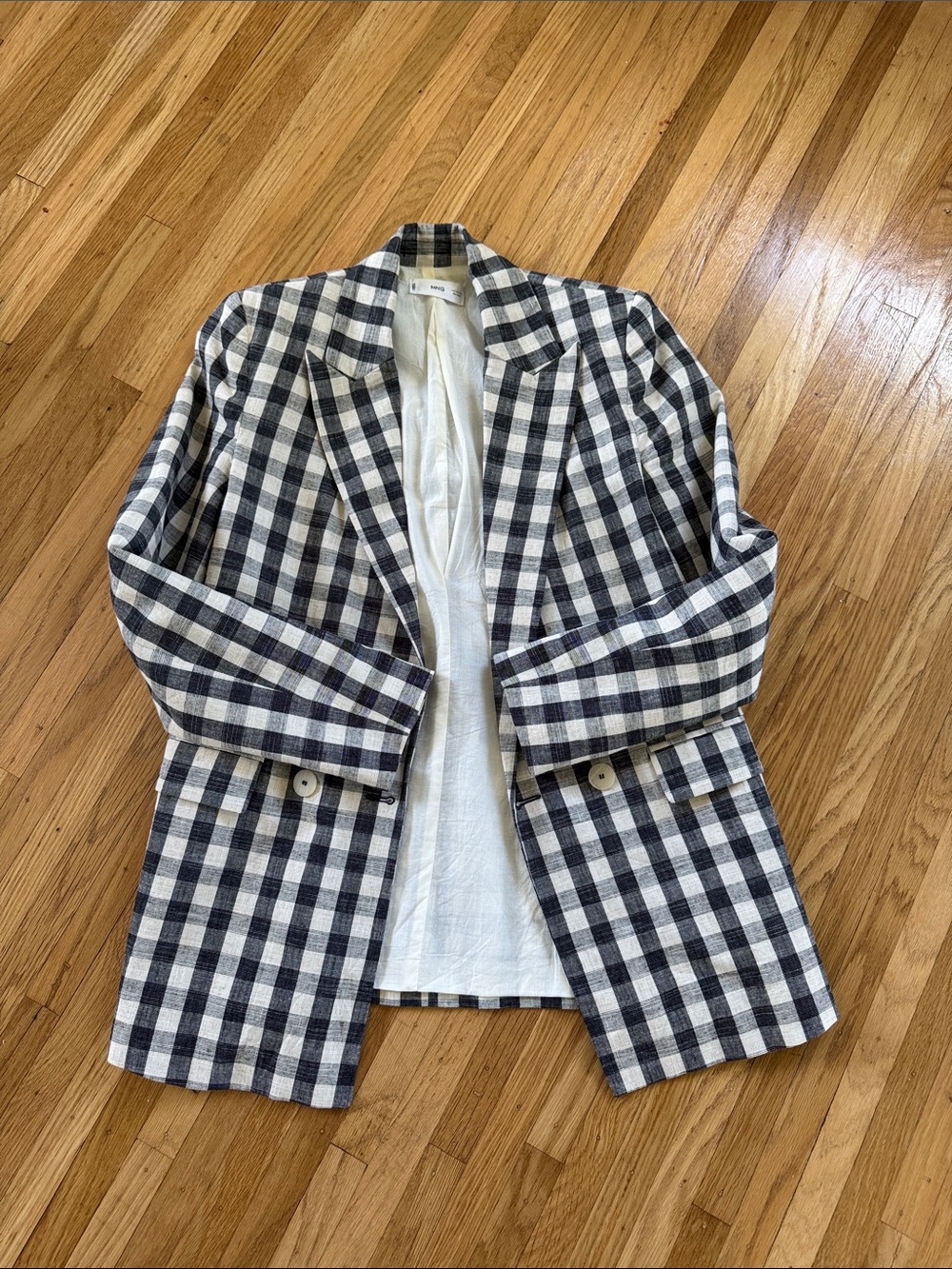 Mango Linen Blue & Cream Blazer Size XS